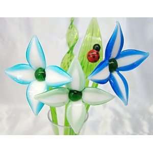  NEW Hand Blown Glass Fantasy Flowers and Leaves Set with 