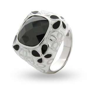  Black & White Enamel CZ Ring   Clearance Final Sale Size 7 