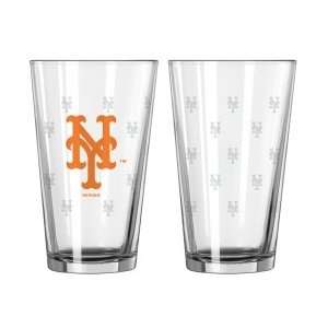  New York Mets Satin Etch Pint Glass Set of 2 Sports 