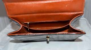 Vintage Dark Brown Genuine Alligator Box Style Handbag with Leather 