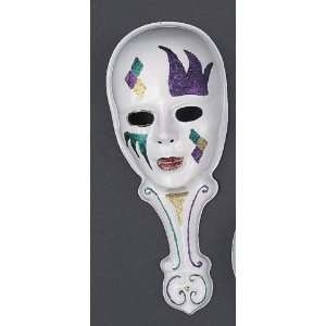  White Plastic Mardi Gras Masquerade Venetian Mask w 