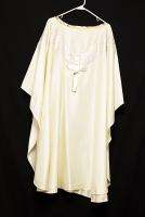 WHITE CHASUBLE w Gold Cross, Clergy Priest Vestment Church Apparel 