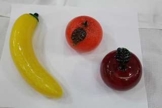 Hand Blown Solid Glass fruits set Orange/Apple/Banana  