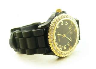 Big Face Ceramic Style Silicone Gel Gold Crystal Watch  