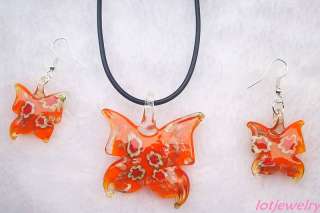 lots 24sets millefiori Butterfly glass necklace/earring  