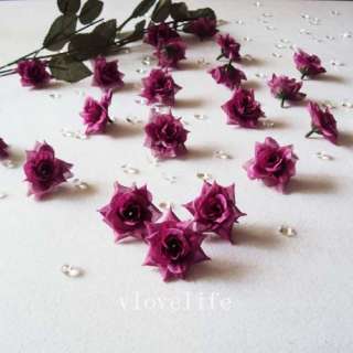 24PCS Purple Silk flower head rose wedding decoration  