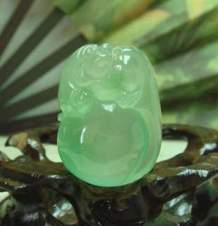 Chinese Icy Green Jade Jadeite Dragon Pendant (String cord adjustable 