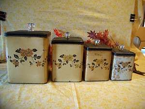 LOT OF 4   RED POPPY ( HALL ) SQUARE CANISTERS  