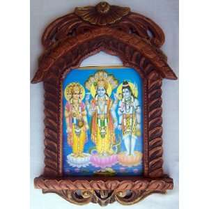  Lord Vishnu with other god poster in wood craft Jharokha 
