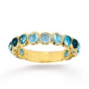    14k Yellow Gold Bezel Cabochon Blue Topaz Stackable Ring: Jewelry