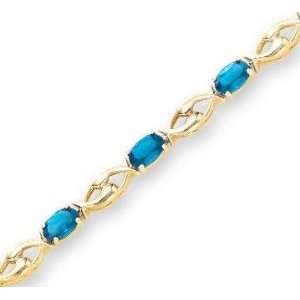  14k Yellow Gold 11 Stone Oval Blue Topaz Tennis Bracelet 