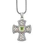    14k Yellow Gold and Sterling Silver Peridot Cross Necklace
