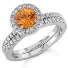 Jewelrydays 18Kt White Gold Mandarin Garnet Diamond Wedding Ring Set