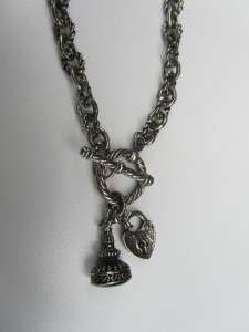Silver Heart Charm Necklace With Skeleton Keyhole~Onyx Charm~Toggle 