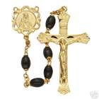 EE Black Glass 14K Gold Plate Scapular Medal Jesus Rosary Engraving 