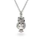 sterling silver cubic zirconia pearl owl pendant w chain 16 adjustable