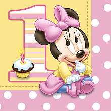 ShindigZ First Birthday Beverage Napkins 16 Pack   Minnie Mouse 