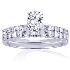  0.85 Ct Pear Shaped Diamond Wedding Rings Bar Set CUT:VERY 