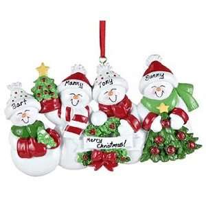   Snowmen with Banner Family   4 Christmas Ornament