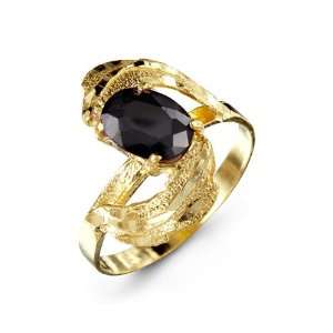    14k Yellow Gold Large Oval Black CZ Womens Fashion Ring: Jewelry