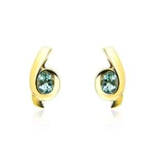 9ct Yellow Gold Blue Topaz Stud Earrings: Jewelry