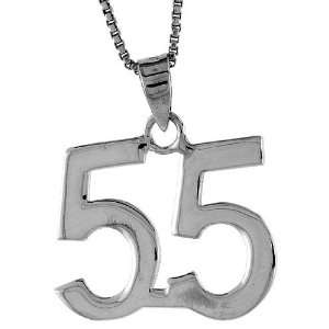  Sterling Silver Digit Number 55 Pendant 3/4 in. (18 mm 