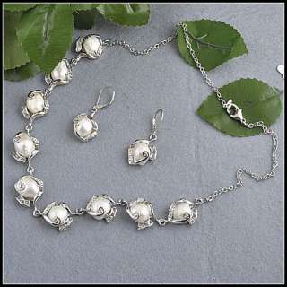 Wholesale 4sets Natural Pearls Zircon Necklace Earrings NE01(4)