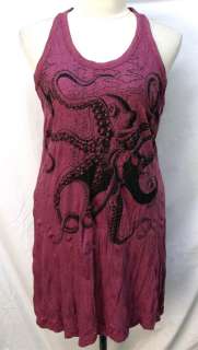 Octopus Hippie Punk Rock T Shirt Mini Tank Dress Top Tunic Sz XL 