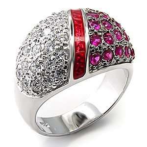    Sterling Silver Ruby Red and Diamond White CZ Ring: Jewelry