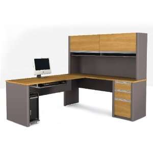  L shaped Desk with Hutch in Cappuccino Cherry & Slate 