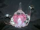 joe rice glass paperweight pink flower teapot ring holder expedited
