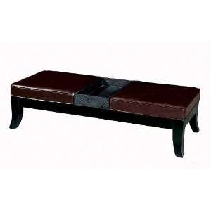  Ottoman Bench with Tabletop in Dark Brown Leather