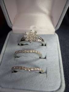   Platinum Clad & Silver QVC Diamonique 3 Piece Wedding Ring Set  