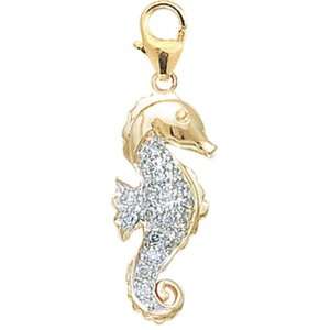  14K Yellow Gold Diamond Seahorse Charm: Jewelry