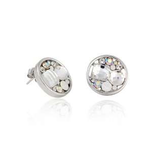 Small Round Clear and Aurora Boralis Stone Earrings Fashion Jewelry