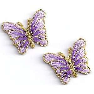 BUY 1 GET 1 OF SAME FREE/Butterfly Lavender w/Gold Iron On Embroidered 