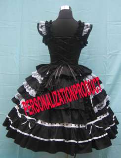   Ball Gown cute bow Lace Black cotton Cosplay knee Length dress  