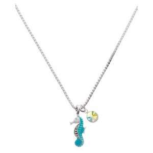   Seahorse   Blue Charm Necklace with AB Swarovski Crystal Drop [Jewelry
