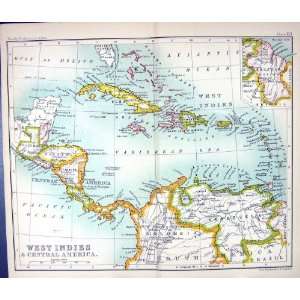  ANTIQUE MAP c1901 WEST INDIES CENTRAL AMERICA HONDURAS 