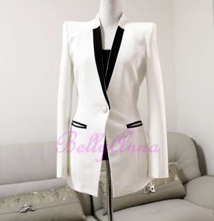 Women Elegant OL Quality Power Shoulder Slim Fit Blazer Jacket Suit 