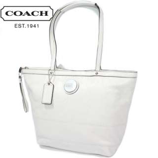 New COACH Ivory Signature Patent Tote Bag 15142  