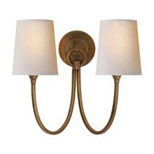 Reed Double Sconce in Hand Rubbed Antique Brass with Natural Paper 