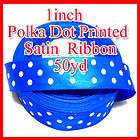 50Yd 1inch Polka Dots Printed Satin Blue Ribbon DIY R5
