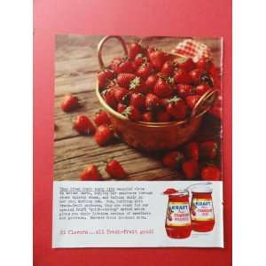 Kraft pure strawberry preserves,1962 print ad (bowl of strawberries 