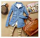 Classical Pale Wash Long sleeved Denim Shirts Casual Womens Jean 
