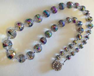 Stunning Rare RAINBOW Faceted Glass Crystal Necklace  