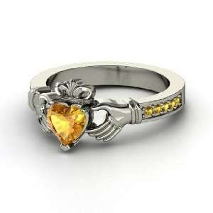  Claddagh Ring, Heart Citrine 14K White Gold Ring Jewelry