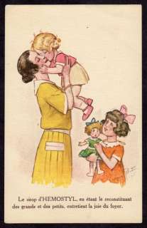 French Woman & Children Vintage Art Postcard  