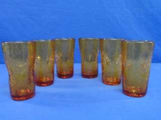 Vintage Amber Cracked Glass Tall Drinking Glasses X22  