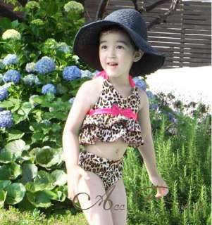 Girls Baby Size 2 6 Leopard Halter Tankini Bikini Swimsuit Swimwear 
